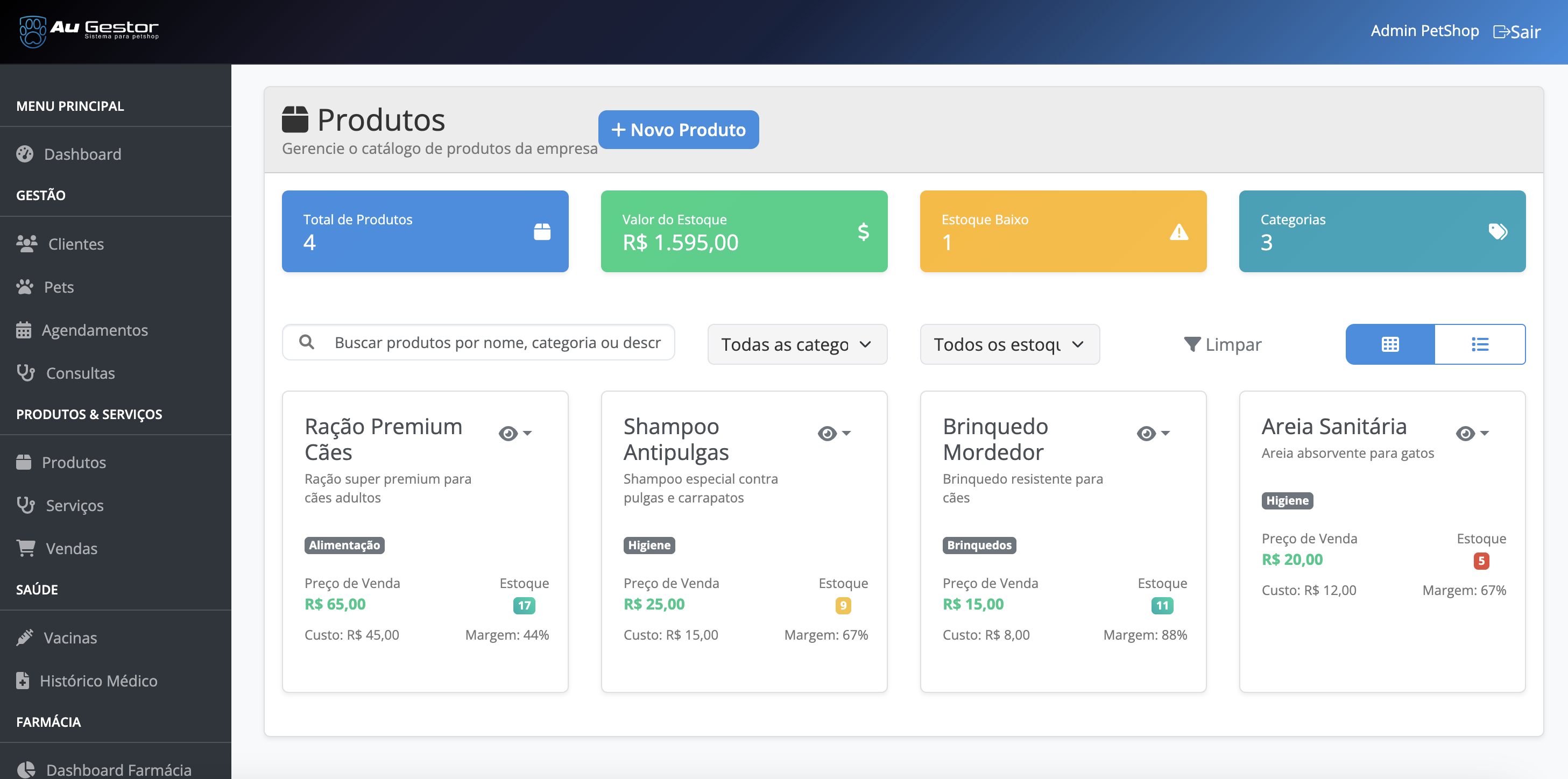 Controle de estoque para pet shop do Au Gestor - Sistema de gestão de produtos veterinários